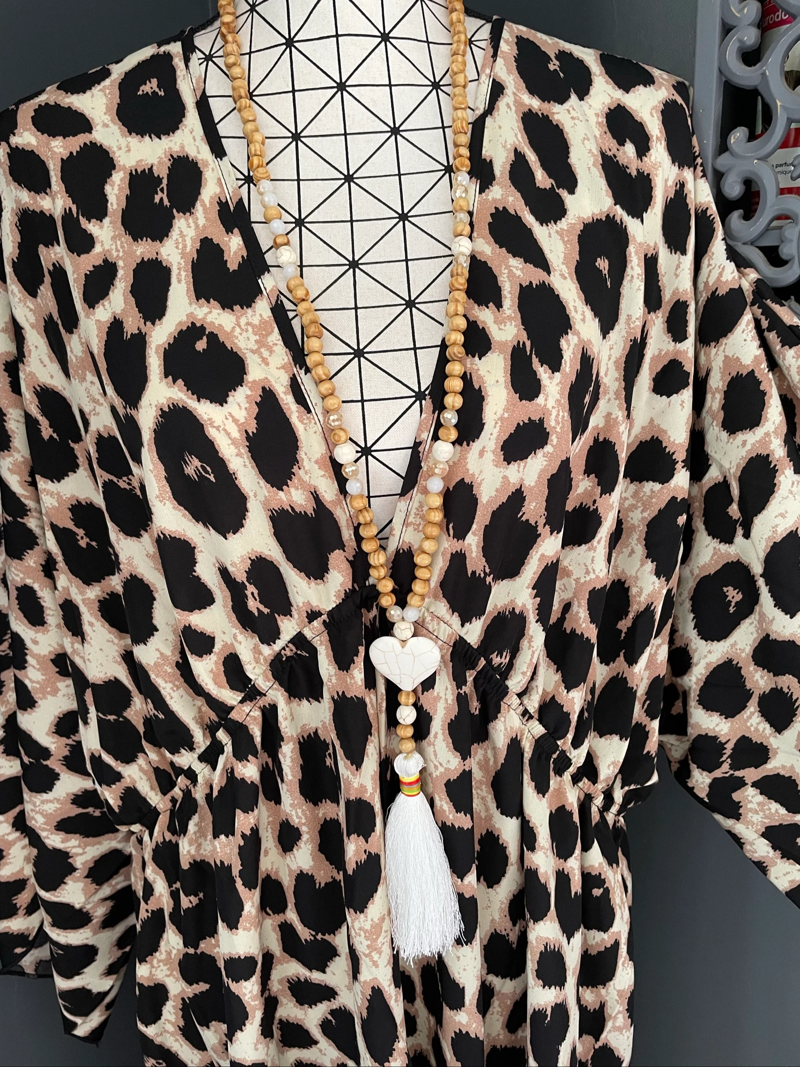 💖 vestido largo leopardo beige negro camello con abertura talla grande 56 bohemio chic fluido 💖 – photo 5